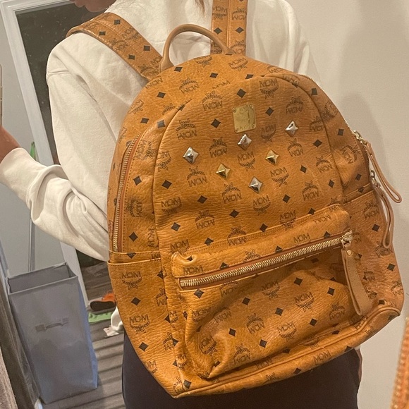 MCM Visetos Medium Sprinkle Stud Stark Backpack in Cognac - Picture 12 of 16